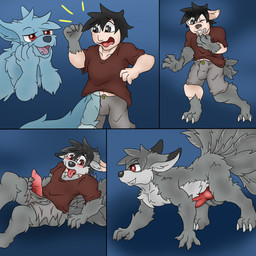animal_genitalia anthro balls clothed clothing duo erection expansion genital_expansion genital_growth genitals grey_eyes growth knot knotted_penis male male/male nude nude_anthro nude_male penis penis_expansion red_eyes sheath solo species_transformation tongue tongue_out torn_clothing transformation transformation_sequence transformation_through_possession edward10186 mythology canid canine ghost mammal mythological_canine mythological_creature spirit werecanid werecanine werecreature werewolf 1:1 comic