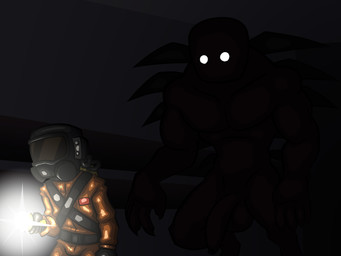 balls behind_another biceps big_balls big_penis bulge claws clothing dark digitigrade duo flaccid flashlight foreskin genitals glowing glowing_eyes headgear humanoid_genitalia humanoid_penis male mask muscular not_furry nude nude_male orange_clothing pecs penis red_body red_skin size_difference sneaking white_eyes t6ktal lethal_company decoy_suit_(lethal_company) bracken_(lethal_company) human humanoid mammal 4:3 hi_res