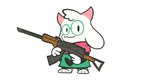 anthro assault_rifle barefoot black_clothing clothed clothing comically_large_object eyewear feet fur glasses green_clothing gun holding_object holding_weapon horn looking_at_viewer multicolored_clothing oversized_weapon pink_clothing pink_horn ranged_weapon rifle round_glasses simple_background solo weapon white_background white_body white_ears white_fur cwitchy deltarune ralsei_with_a_gun undertale_(series) ralsei bovid caprine goat mammal 16:9 2023 full-length_portrait hi_res portrait widescreen