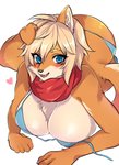 5_fingers anthro big_breasts bikini biped black_nose blonde_hair blue_eyes blush breasts brown_body brown_fur butt cheek_tuft chest_tuft cleavage clothed clothing countershading eyelashes facial_tuft female female_anthro fingers floppy_ears fur hair heart_symbol inner_ear_fluff kemono looking_at_viewer lying on_side open_mouth open_smile scarf short_hair simple_background smile solo swimwear tan_body tan_fur tuft two-piece_swimsuit white_background kurosuke0755 canid canine canis domestic_dog mammal shiba_inu spitz 2020 hi_res