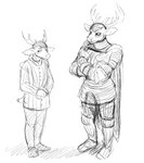 antlers armor cape clothing duo horn male hladilnik deer_king deer_prince cervine deer mammal hi_res monochrome sketch father_(lore) father_and_child_(lore) father_and_son_(lore) parent_(lore) parent_and_child_(lore) parent_and_son_(lore) son_(lore)