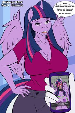 abs anthro areola big_breasts blush bodily_fluids breasts caption_box cellphone cleavage clothed clothing collar colored_cum cum dialogue double_v_sign duo electronics eyebrows feathered_wings feathers female genital_fluids gesture green_cum hair hand_gesture hand_on_hip horn multicolored_hair nipple_piercing nipples phone piercing purple_body purple_eyes purple_hair smartphone text tongue tongue_out unusual_bodily_fluids unusual_cum unusual_genital_fluids v_sign voyeur wings ironhades friendship_is_magic hasbro kinktober kinktober_2024 my_little_pony mythology shining_armor_(mlp) twilight_sparkle_(mlp) equid equine mammal mythological_creature mythological_equine winged_unicorn 2024 2:3 english_text hi_res brother_(lore) brother_and_sister_(lore) incestuous_voyeur_(lore) sibling_(lore) sister_(lore)