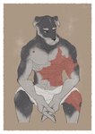 anthro chest_scar facial_hair green_eyes heterochromia male muscular muscular_anthro muscular_male scar solo towel towel_only yellow_eyes shikayoshi canid canine canis domestic_dog mammal 2024 absurd_res hi_res