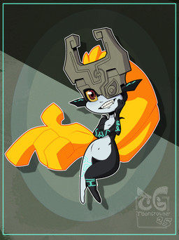 4_fingers blonde_hair breasts butt clothing featureless_breasts featureless_crotch female fingers floating fused_shadow glowing green_background green_outline hair hand_on_own_cheek headgear headwear humanoid_pointy_ears logo looking_at_viewer navel not_furry nude nude_female nude_humanoid orange_hair outline pointy_ears pupils red_eyes red_pupils shadow sharp_teeth shortstack shortstack_female simple_background solo tasteful_nudity teeth yellow_sclera toongrowner nintendo the_legend_of_zelda twilight_princess midna humanoid imp mammal twili 2025 artist_logo digital_drawing_(artwork) digital_media_(artwork) english_description hi_res