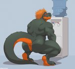 anthro big_butt blush butt crouching green_body hair looking_back male muscular muscular_anthro muscular_male nude orange_hair solo thick_thighs tylerstark dinosaur prehistoric_species reptile scalie theropod tyrannosaurid tyrannosauroid tyrannosaurus tyrannosaurus_rex absurd_res hi_res