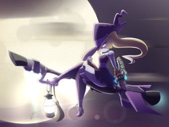 blonde_hair boots breasts broom cleaning_tool clothed clothing crossed_legs female flying footwear hair hat headgear headwear holding_clothing holding_hat holding_headgear holding_headwear holding_object holidays knee_boots knee_highs lamp lantern leg_over_thigh legwear looking_at_viewer looking_sideways machine magic_user moon not_furry shoes sitting sitting_on_broom smile smiling_at_viewer solo white_body white_skin witch witch_hat zedrin halloween pivot_(zedrin) humanoid robot robot_humanoid 2017 4:3