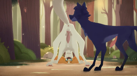 animal_genitalia animal_penis anus black_body black_fur bodily_fluids butt canine_genitalia canine_penis dark_body dark_fur duo feral fur genital_fluids genitals knot knotted_penis looking_through looking_through_legs male male/male nude paws penis precum presenting presenting_anus standing tail white_body white_fur nimo belfort_and_lupin belfort_(belfort_and_lupin) lupin_(belfort_and_lupin) canid canine canis domestic_dog mammal