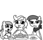 bandanna clothing earth_pony equid equine fan_character female feral ficficponyfic giles_pecan_(colt_quest) group hasbro horse kerchief male mammal my_little_pony pony praline_(colt_quest) simple_background young young_feral