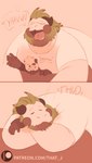 beard belly buried crawl crush cuddling facial_hair forced furniture hug lying micro moobs open_mouth overweight sleeping smothering snooze sofa stretching text tired under yawn that_j bear gastropod giant_panda mammal mollusk slug absurd_res hi_res url