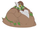 2022 4:3 anthro avian belly big_belly bird brown_body brown_hair deep_navel eyewear feather_hands feathers generation_4_pokemon glasses green_body green_eyes green_hair green_highlights green_scarf hair half-length_portrait hi_res highlights_(coloring) huge_hips lime_(localstarlyfan) male moobs morbidly_obese morbidly_obese_anthro morbidly_obese_male mostly_nude multicolored_body multicolored_hair navel nintendo obese obese_anthro obese_male overweight overweight_anthro overweight_male pokemon pokemon_(species) portrait scarf scarf_only simple_background slime smile solo staraptor turly11 two_tone_hair white_background white_body wide_hips