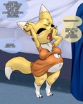 anthro belly big_belly big_breasts breasts clothing female fur markings open_mouth pregnant pregnant_anthro pregnant_female shirt short_stack stretching t-shirt topwear white_body white_fur yawn yellow_body yellow_fur furball bandai_namco digimon renimpmon yakizu_asaki canid canine demon digimon_(species) fox imp mammal 2024 4:5 hi_res