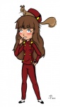 ambiguous_gender blush brown_hair clothed clothing crossgender female feral fully_clothed hair hat headgear headwear hi_res human long_hair mammal pan_(artist) rodent sciurid simple_background solo spirou suit tail tree_squirrel white_background