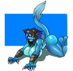 big_breasts blue_hair breasts butt claws crossgender female glowing glowing_eyes hair hood nude orange_eyes simple_background solo teeth thick_thighs wide_hips lewdreaper dota valve slark_the_nightcrawler animal_humanoid fish fish_humanoid humanoid mammal marine marine_humanoid hi_res