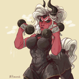 abs black_sclera bodily_fluids breasts crossgender dumbbell exercise female hair horn muscular muscular_female solo sweat weightlifting weights white_hair workout yellow_eyes anoraknr european_mythology friendship_is_magic greek_mythology hasbro my_little_pony mythology tirek_(mlp) centaur equid equid_taur humanoid_taur mammal mammal_taur taur 1:1