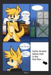 absurd_res anthro black_nose blue_eyes canid canine comic davidsone dialogue english_text fox fur hi_res knot looking_back male mammal masturbation nude penile penile_masturbation penis solo text tyler_(davidsone) yellow_body yellow_fur