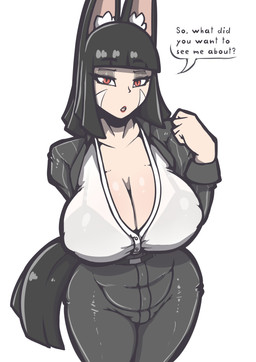5_fingers animal_ears big_breasts biped black_bottomwear black_clothing black_ears black_hair bottomwear breasts clothed clothed_female clothed_humanoid clothing dialogue female female_humanoid fingers hair huge_breasts humanoid_hands inner_ear_fluff looking_at_viewer nipple_outline red_eyes solo standing talking_to_viewer text topwear tuft white_clothing white_inner_ear_fluff white_topwear conditional_dnp quin-nsfw minako_(quin-nsfw) animal_humanoid canid canid_humanoid canine canine_humanoid fox_humanoid humanoid mammal mammal_humanoid 2026 absurd_res english_text hi_res