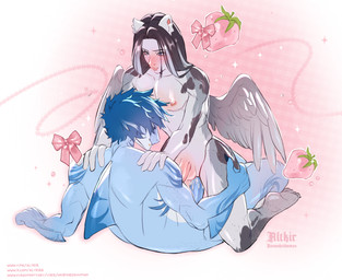 2_penises 5_fingers 5_toes abs anal anal_penetration anthro anthro_on_anthro anthro_penetrated anthro_penetrating big_penis biped blue_body blue_eyes blush bodily_fluids butt cum cum_while_penetrated dorsal_fin duo ejaculation erection feet femboy fin fingers fluffy food fruit fur genital_fluids genital_piercing genitals hair hands-free humanoid_genitalia humanoid_penis love male male/male male_penetrated male_penetrating male_penetrating_male multi_genitalia multi_penis muscular muscular_anthro nipple_piercing nipples nude open_mouth orgasm penetration penile penile_penetration penis penis_in_ass penis_piercing piercing pink_background pink_nipples pink_nose plant pounding_ass ring_piercing sex simple_background sparkles strawberry tail thrusting toes white_body altkir asmodeus_(altkir) shin_(altkir) aquatic equid equine fish horse mammal pony shark absurd_res hi_res