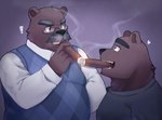 age_difference anthro black_nose bonding brown_body brown_fur cigar clothed clothing duo eyebrows eyewear facial_hair fur glasses heart_symbol male male/male mustache older_male overweight overweight_anthro overweight_male simple_background smile smoke smoking surprise thick_eyebrows topwear younger_male st637 bear mammal 2020 digital_drawing_(artwork) digital_media_(artwork) father_(lore) father_and_child_(lore) father_and_son_(lore) parent_(lore) parent_and_child_(lore) parent_and_son_(lore) son_(lore)