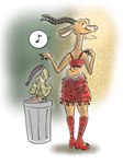 after_transformation anthro blonde_hair butt character_transformation clothed clothing discarded_clothing eyes_closed female fur gender_transformation hair hooves horn identity_death musical_note musical_symbol solo sparkles speech_bubble symbol transformation trash_can fennicthefox disney zootopia gazelle_(zootopia) nick_wilde antelope bovid gazelle mammal hi_res