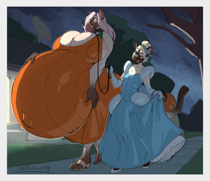 anthro anthro_on_anthro belly big_belly big_breasts big_butt big_penis blush bodypaint border breasts brown_body brown_fur bulge butt clothed clothing costume crossdressing curvy_figure detailed_bulge dress duo erection female femboy food footwear fruit fur genital_outline genitals grey_border hair hand_on_belly headgear headwear holding_belly holidays huge_belly huge_breasts huge_penis humanoid_genitalia humanoid_penis hyper hyper_belly hyper_genitalia hyper_penis hyper_pregnancy jack-o'-lantern larger_female leash long_hair male male/female navel nipple_outline nipples open_mouth painted_belly penis penis_outline piercing plant pregnant pregnant_anthro pregnant_female pumpkin pumpkin_belly size_difference smaller_male smile standing tail tan_body tan_fur thick_thighs tongue trick-or-treating voluptuous wide_hips inu-sama halloween cinderella_(disney) clarisse_(killedbycuriosity) kc_(killedbycuriosity) domestic_cat felid feline felis mammal siamese_cat 2024 digital_media_(artwork) hi_res incest_(lore) mother_(lore) mother_and_child_(lore) mother_and_son_(lore) parent_(lore) parent_and_child_(lore) parent_and_son_(lore) son_(lore)