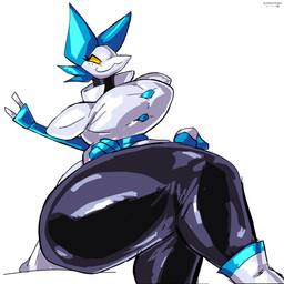 anthro biped female huge_thighs hyper hyper_thighs machine simple_background sitting smile solo thick_thighs wide_hips rohan_furries deltarune undertale_(series) tasque_manager darkner felid feline mammal robot 1:1 2023 absurd_res digital_media_(artwork) hi_res