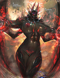 aircraft airplane anthro areola black_body black_fur breasts dialogue duo electricity female fur genitals hair jet katana lightning macro male markings melee_weapon nipples red_hair sharp_teeth spikes spikes_(anatomy) sword teeth text unsheathing_weapon vehicle vulva weapon white_eyes wings womb_tattoo netxart project_kaiju tb-251_dracula bat human kaiju mammal signature