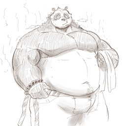 anthro barazoku bottomwear bulge clothing humanoid_hands male master musclegut muscular overweight overweight_anthro overweight_male shorts solo moku_nameko dreamworks kung_fu_panda master_po_ping bear giant_panda mammal 1:1 2021 hi_res
