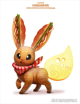 ambiguous_gender black_eyes bread cheese clothing dairy_products feral food humor kerchief lettuce open_mouth plant pun sandwich_(food) simple_background solo text vegetable visual_pun white_background piper_thibodeau fakemon canid fakeveelution food_creature mammal 2019 digital_media_(artwork) digital_painting_(artwork) english_text painting_(artwork) url