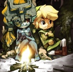 convenient_censorship detailed_background duo eager fangs female frown humanoid_pointy_ears male not_furry romantic romantic_ambiance sitting teeth unimpressed wide_hips koki nintendo the_legend_of_zelda twilight_princess wind_waker midna toon_link elf humanoid hylian twili censored