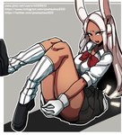 bottomwear clothed clothing female footwear gloves hair handwear shirt shoes sitting skirt socks solo tan_body tan_skin topwear white_hair powtaytow3333 my_hero_academia rumi_usagiyama animal_humanoid humanoid lagomorph lagomorph_humanoid leporid_humanoid mammal mammal_humanoid rabbit_humanoid 2020 absurd_res hi_res