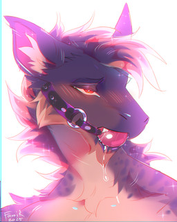 anthro ball_gag black_body black_fur black_hair bodily_fluids cheek_tuft chest_tuft drooling facial_tuft fangs fur gag gagged hair male multicolored_hair narrowed_eyes orange_body orange_fur orange_hair red_eyes saliva short_hair simple_background solo teeth tuft two_tone_hair white_background famir mythology kavir dragon furred_dragon furred_scalie mythological_creature mythological_scalie scalie 4:5
