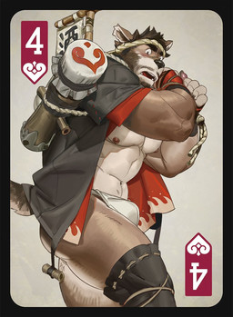 abs accessory anthro asian_clothing beard black_clothing black_hair black_happi black_topwear blush card cjk_character clothed clothing drum east_asian_clothing facial_hair flag flag_(object) forearm_muscles four_of_hearts fundoshi fur hair happi_(clothing) headband japanese_clothing male musclegut muscular musical_instrument mustache open_clothing open_mouth open_topwear pecs percussion_instrument playing_card solo tail tan_body tan_fur topwear umajirushi underwear white_clothing white_fundoshi white_underwear tooboshoo canid canine canis domestic_dog mammal 2021