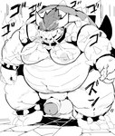 anthro balls belly big_belly fatpad fupa genitals humanoid_genitalia humanoid_hands humanoid_penis kemono male moobs nipples obese obese_male overweight overweight_male penis solo text sigenoya takotyutyu mario_bros nintendo bowser koopa scalie 2022 absurd_res hi_res japanese_text monochrome