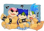 anthro bald blue_hair bracelet electronics eyewear game_console gaming group hair jewelry male pillow playing_video_game question_mark spiked_bracelet spikes sunglasses zeso mario_bros nintendo nintendo_switch koopaling larry_koopa ludwig_von_koopa roy_koopa koopa scalie hi_res