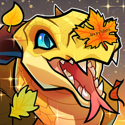 ambiguous_gender autumn_leaves blue_eyes blue_sclera brown_horn fangs feral forked_tongue happy head_horn horn leaf open_mouth open_smile scales sharp_teeth smile solo teeth tongue tongue_out yellow_body yellow_scales blitzdrachin conditional_dnp mythology dragon mythological_creature mythological_scalie scalie 1:1 2025 digital_drawing_(artwork) digital_media_(artwork) icon