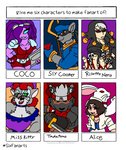 anthro art_meme female male text sonicfan546_(artist) an_american_tail awesomenauts bloody_roar don_bluth jojo's_bizarre_adventure konami lifewonders six_fanarts_challenge sly_cooper_(series) sony_corporation sony_interactive_entertainment sucker_punch_productions tokyo_afterschool_summoners alice_the_rabbit coco_nebulon miss_kitty_(an_american_tail) risotto_nero sly_cooper tadatomo_(tas) alien alien_humanoid canid canine canis domestic_cat domestic_dog felid feline felis human humanoid lagomorph leporid mammal procyonid rabbit raccoon english_text hi_res meme multiple_images