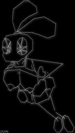 anthro big_breasts breasts clothed clothing female high-angle_view holding_breast huge_breasts nipples partially_clothed solo wireframe catjamn vib-ribbon vibri lagomorph mammal 2026 hi_res monochrome