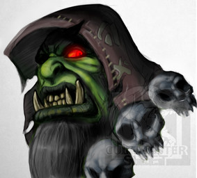 beard bone facial_hair glowing glowing_eyes hood male not_furry red_eyes red_sclera simple_background skull skull_accessory solo tusks white_background cultmastersleet blizzard_entertainment warcraft gul'dan humanoid orc digital_media_(artwork) digital_painting_(artwork) distracting_watermark headshot_portrait painting_(artwork) portrait shaded watermark