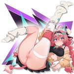 anus bottomless bottomless_female breasts butt clothed clothing crop_top female footwear genitals hair horn legs_up looking_at_viewer lying no_underwear on_back pink_hair presenting presenting_hindquarters purple_eyes pussy shirt socks solo tail tail_tuft thick_thighs topwear tuft upskirt maidcousin genshin_impact mihoyo varesa_(genshin_impact) animal_humanoid bovid bovid_humanoid bovine bovine_humanoid cattle_humanoid humanoid mammal mammal_humanoid 1:1 absurd_res hi_res