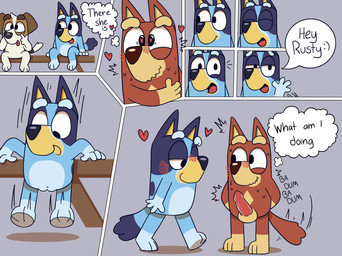 animal_genitalia animal_penis anthro balls bench blue_body blue_fur blush bodily_fluids brown_body brown_fur canine_genitalia canine_penis casual_exposure dialogue erection female flirting flirting_look fur genitals gloves_(marking) group hands_behind_back leg_markings looking_down male markings nervous nervous_smile nervous_sweat penis red_body red_fur sitting socks_(marking) sweat tan_body tan_fur thought_bubble trio underpaw vulva wavy_mouth white_body white_fur young young_anthro young_female young_male festive0goat bluey_(series) bluey_heeler jack_russell_(bluey) rusty_(bluey) australian_cattle_dog australian_kelpie canid canine canis cattledog domestic_dog herding_dog hunting_dog jack_russell_terrier mammal pastoral_dog sheepdog terrier comic hi_res