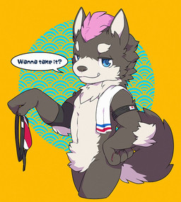 anthro biped fur grey_body grey_fur male shota solo text white_body white_fur young young_anthro young_male oouyuki_benten canid canine canis mammal wolf 2018 english_text