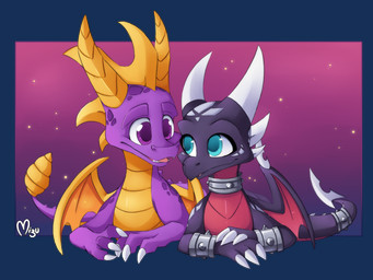 2_horns 3_fingers 6_horns accessory arm_markings armband armlet back_spikes black_body blade blue_eyes canon_couple claws collar countershading duo facial_markings female feral fingers forehead_markings frill_(anatomy) furgonomics head_crest head_frill head_markings horn jewelry lying male male/female markings multi_horn neck_ring orange_wings pronounced_browridge purple_body purple_eyes purple_scales red_body red_countershading red_wings ring romantic romantic_couple scales shoulder_markings simple_background spiked_armband spiked_collar spiked_tail spiked_tail_ring spikes spikes_(anatomy) tail tail_accessory tail_blade tail_jewelry tail_ring ventral_scales weapon_tail wing_blade wings yellow_body yellow_countershading blazemizu activision spyro_the_dragon cynder spyro 2023 4:3 alpha_channel digital_media_(artwork) signature