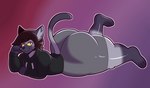 abstract_background anthro big_butt bottomwear brown_hair butt clothing fur grey_body grey_fur hair hoodie huge_butt lying male on_front shorts smile smirk solo topwear charrynsfw valery_funika domestic_cat felid feline felis mammal siamese absurd_res hi_res