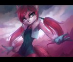 5_fingers anthro black_bars blue_eyes clothed clothing detailed_background eyelashes female fingers flat_chested hair pink_hair solo juliathedragoncat mammal digital_media_(artwork) hi_res