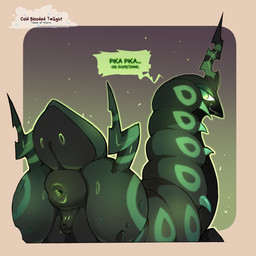 anus female green_anus green_body green_eyes green_skin green_speech_bubble looking_back puffy_anus pupils simple_background skin_pattern slit_pupils smile smirk solo speech_bubble cold-blooded-twilight friendship_is_magic hasbro my_little_pony nintendo pokemon queen_chrysalis_(mlp) generation_5_pokemon pokemon_(species) scolipede 1:1 2026 hi_res signature