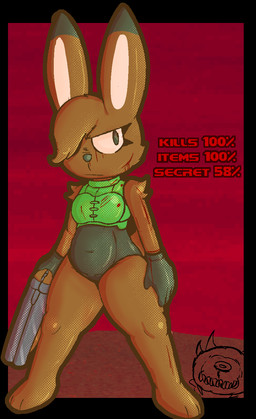 3_toes anthro barefoot blood bodily_fluids double_barrel_shotgun feet female gun paws plantigrade ranged_weapon shotgun solo toes weapon wounded lizardfungus doom_(series) id_software microsoft daisy_(doom) cacodemon lagomorph leporid mammal rabbit hi_res