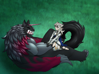 anthro armor duo femboy hair human_on_anthro interspecies long_hair male male/male size_difference ahegarou fire_emblem fire_emblem_fates fire_emblem_heroes nintendo corrin_(fire_emblem) corrin_(fire_emblem)_(male) keaton_(fire_emblem) human humanoid mammal wolfskin 4:3 absurd_res hi_res