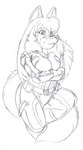 anthro breasts clothed clothing crossed_arms female flight_suit fluffy fluffy_tail solo tail kitsune_youkai firecat canid canine fox mammal red_fox true_fox 2019 hi_res monochrome sketch