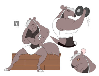 anthro bodily_fluids breasts claws exercise female long_claws muscular muscular_female sauna solo sweat sweaty_breasts towel towel_around_waist towel_only weightlifting workout jared_dillon anteater mammal pilosan xenarthran absurd_res hi_res