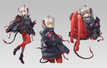 boots breasts butt clothing eyewear female footwear glasses grey_background grey_hair hair horn jacket keychain looking_at_viewer not_furry red_eyes shoes simple_background smile solo spade_tail tail topwear sima_naoteng arknights hypergryph studio_montagne w_(arknights) demon demon_humanoid humanoid 2020 hi_res